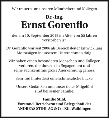 Traueranzeige von Ernst Gorenflo 
