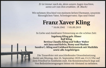 Traueranzeige von Franz Xaver Kling 
