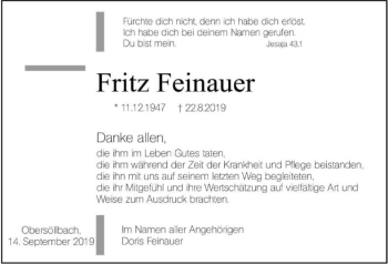Traueranzeige von Fritz Feinauer 
