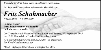 Traueranzeige von Fritz Schuhmacher 