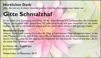 Traueranzeige von Gitte Schmalzhaf 