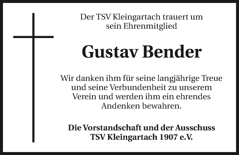  Traueranzeige für Gustav Bender vom 07.09.2019 aus 