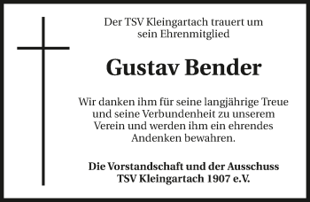 Traueranzeige von Gustav Bender 