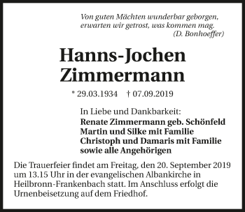 Traueranzeige von Hanns-Jochen Zimmermann 