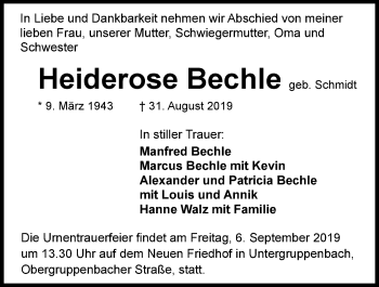 Traueranzeige von Heiderose Bechle 