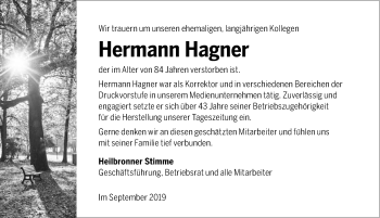 Traueranzeige von Hermann Hagner 