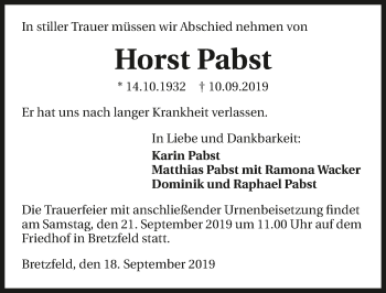 Traueranzeige von Horst Pabst 