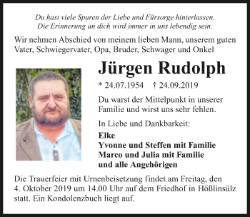Traueranzeige von Jürgen Rudolph 