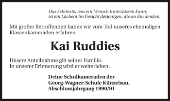 Traueranzeige von Kai Ruddies 