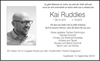 Traueranzeige von Kai Ruddies 