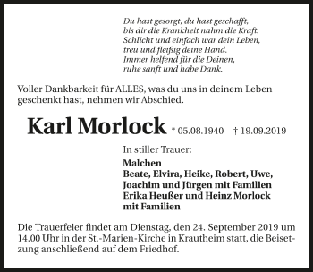Traueranzeige von Karl Morlock 