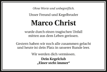 Traueranzeige von Marco Christ
