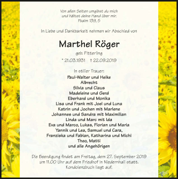 Traueranzeige von Marthel Röger 