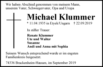 Traueranzeige von Michael Klummer 