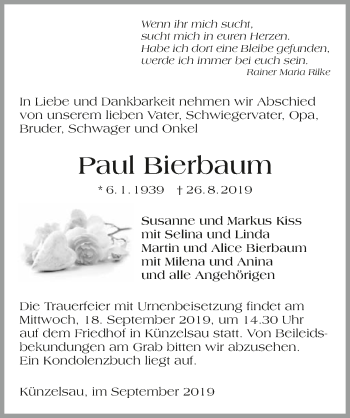 Traueranzeige von Paul Bierbaum 