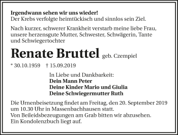 Traueranzeige von Renate Bruttel 