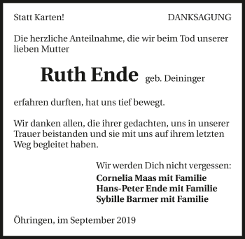 Traueranzeige von Ruth Ende 