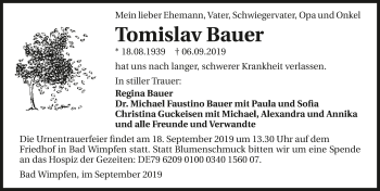 Traueranzeige von Tomislav Bauer 