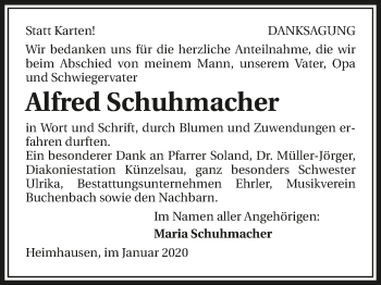 Traueranzeige von Alfred Schuhmacher 