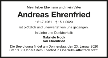 Traueranzeige von Andreas Ehrenfried 