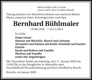 Traueranzeige von Bernhard Bühlmaier 