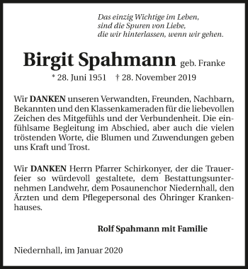 Traueranzeige von Birgit Spahmann 