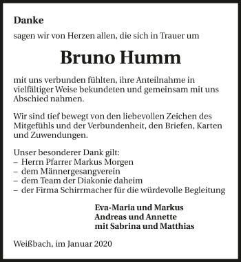 Traueranzeige von Bruno Humm 