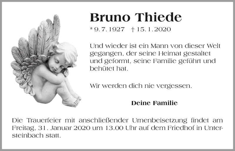  Traueranzeige für Bruno Thiede vom 25.01.2020 aus 