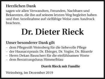 Traueranzeige von Dieter Rieck 