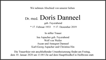 Traueranzeige von Doris Danneel 