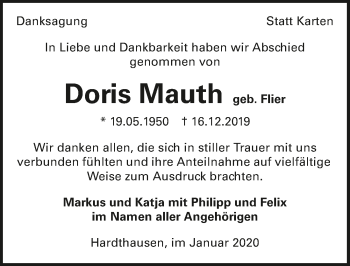 Traueranzeige von Doris Mauth 