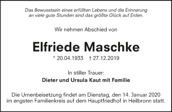 Traueranzeige von Elfriede Maschke 
