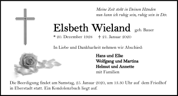 Traueranzeige von Elsbeth Wieland 