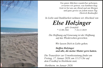 Traueranzeige von Else Holzinger 
