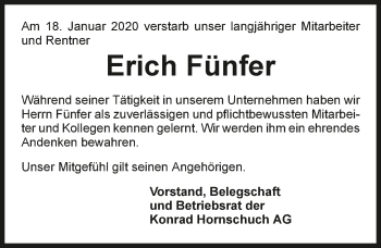 Traueranzeige von Erich Fünfer 