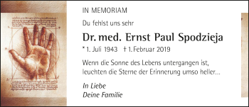 Traueranzeige von Ernst Paul Spodzieja 