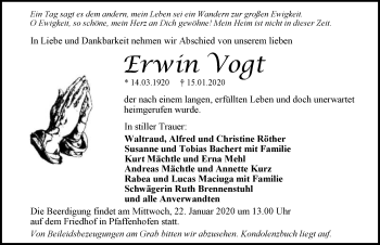 Traueranzeige von Erwin Vogt 