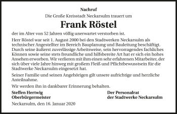 Traueranzeige von Frank Röstel 