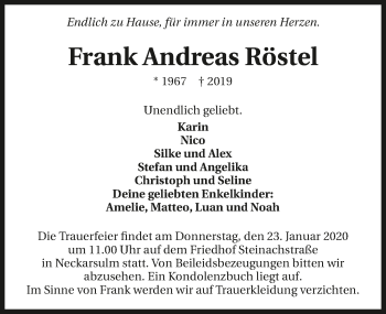 Traueranzeige von Frank Andreas Röstel 