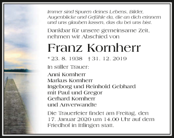 Traueranzeige von Franz Kornherr 