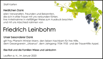 Traueranzeige von Friedrich Leinbohm 