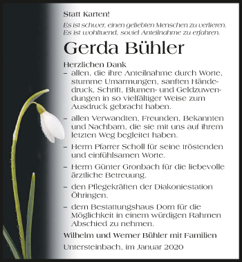 Traueranzeige von Gerda Bühler 