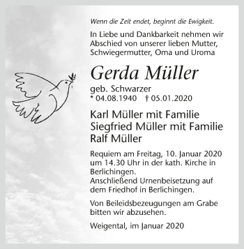 Traueranzeige von Gerda Müller 