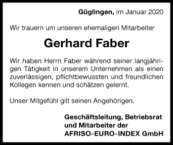 Traueranzeige von Gerhard Faber 