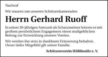 Traueranzeige von Gerhard Ruoff 