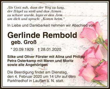 Traueranzeige von Gerlinde Rembold 