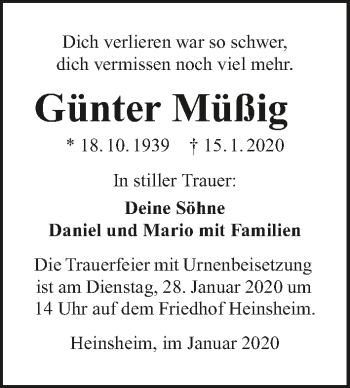 Traueranzeige von Günter Müßig 