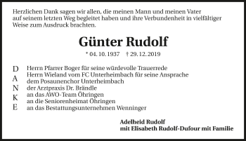 Traueranzeige von Günter Rudolf 