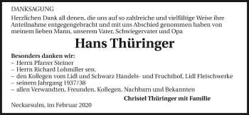 Traueranzeige von Hans Thüringer 