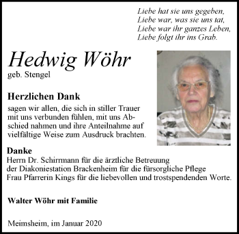 Traueranzeige von Hedwig Wöhr 